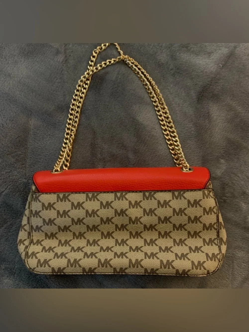 Michael Kors Red Leather Flap MK Logo Chain Shoulder Bag - Picture 2 of 2